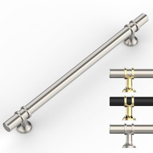9BUILD 10 Pack 192mm Brushed Satin Nickel Kitchen Cupboard Handles - Drawer and Door Handles for Cabinets and Wardrobes - Zinc Alloy Matte Black