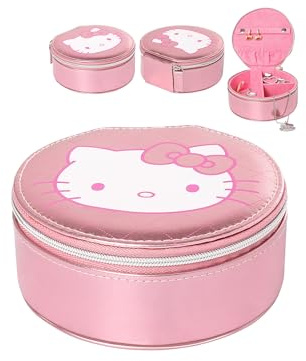 Hello Kitty Sanrio Jewelry Holder Organizer with Zip Closure, Officially Licensed Round Jewelry Travel Case