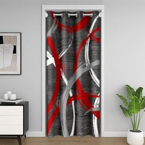Enfants Rouge Gris Blanc Géométrique Rideau de Porte 132x203cm Stripes Rideau Occultant Rideaux Décoration Résumé Rideaux Interieur Salon Chambre Modernee Rideaux Exterieur d'entrée