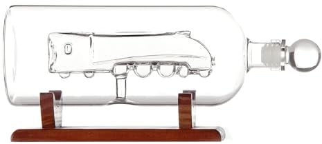 CKB LTD Train in a Bottle Decanter Classic Glass Cork Stopper, Premium Wood Stand Ideal for Vodka Whiskey, Scotch, Rum Tequila 750ml