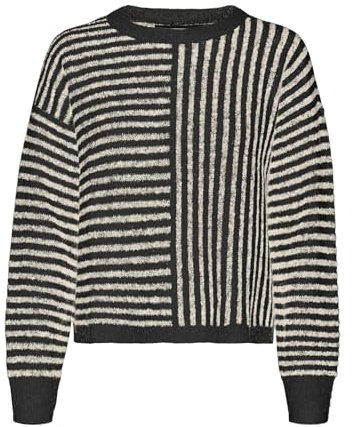 VERO MODA Damen VMURANUS LS Oneck Cropped Pullover GA BF Strickpullover, Black/Detail:W. Birch Melange, XL