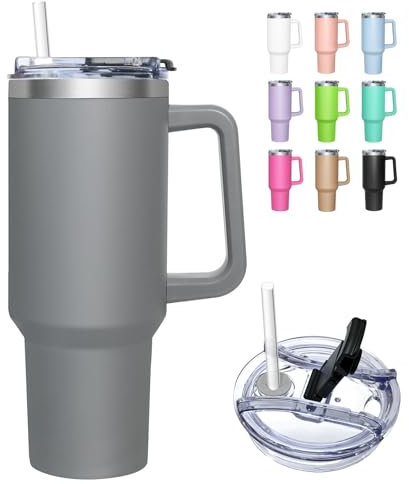 HNCY Mug Isotherme avec 2-en-1 Couvercle, 1180ML Tumbler avec Paille et Poignée, Tasse Isotherme en Acier Inoxydable, Travel Mug Tumbler Gobelet Isotherme