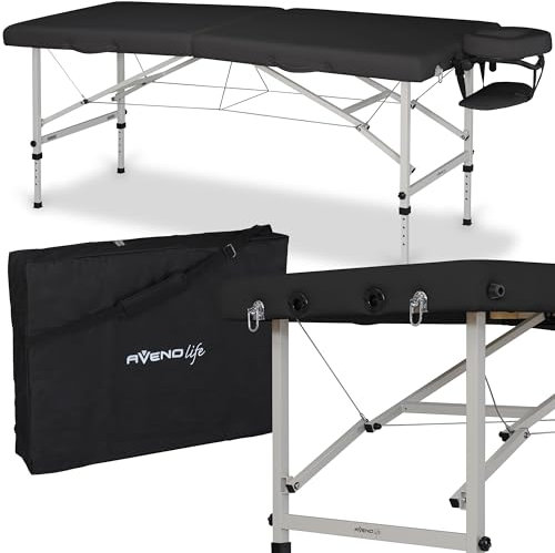 HABYS Massageliege Torina | Klappbar Mobile Tragebares Höhenverstellbar | Massagetisch Massagebank | Stahlrahmen Schwarz| 184 x 71 cm