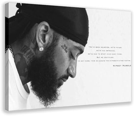 TINGTOEO Schauspieler und Sänger, Nipsey Hussle, inspirierende Zitate, 1 Leinwand-Poster, Schlafzimmer-Dekor, Sportlandschaft, Büro, Raumdekoration, Geschenk, Rahmen-Stil, 60 x 90 cm