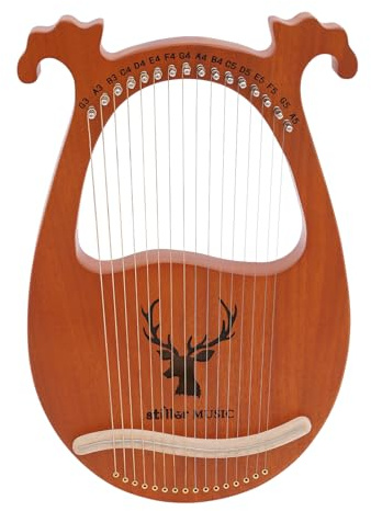 Lyre Harp Harfe aus massivem Mahagoni, Lyra Harfen 16 Metall saiten - Daumenklavier mit Stimmtasten und Paddles,l für Kinder und Erwachsene Musik Liebhaber AnfäNger (Holzfarbe)