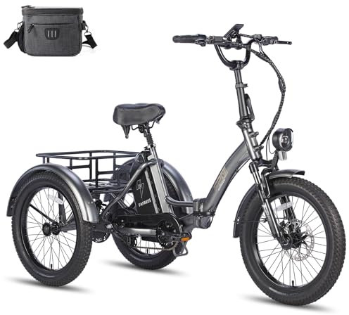 Fafrees Elektro Dreirad, 20 Zoll Elektro Dreirad Fahrrad Lastenfahrrad Klapprad Lastenfahrrad mit 48V 18,2AH Akku Bis 110KM, Tragfähigkeit 180kg, F20 Mate (Nur kleine Rückenkorb, Schwarz)