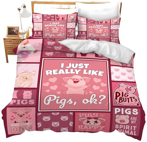 exroozy Pig Bettwäsche-Set, 3-teilig, weich, leicht, Mikrofaser, Bettbezug, King-Size-Bett für alle Jahreszeiten, für Mädchen, Jungen, Damen, Herren