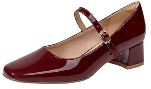 Minetom Damen Mary Jane Elegant Blockabsatz Schnalle Abendschuhe Tanzschuhe Arbeitsschuhe Hochzeitsschuhe Bequem Party Pumps Schuhe A Rot 37 EU