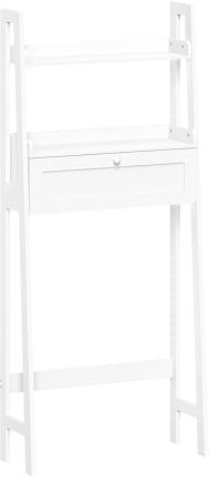RiverRidge Home Amery Ladder Shelf Spacesaver with Drop Down Door-White Over-The-toilet bathroom storage, One-SIze