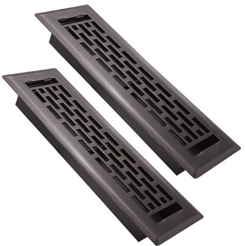 SANYCASA Paquete de 2 rejillas de ventilación de piso de acero resistente de 2 x 10 pulgadas, fácil de ajustar la dirección del flujo de aire, diseño Boston, cubiertas de ventilación de bronce