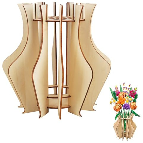 XCRPRT Vaso per fiori Lego, set di vasi di fiori in legno, puzzle in legno, per bouquet, supporto per lego, rose e orchidee, fiori, regalo per gli amanti dei fiori