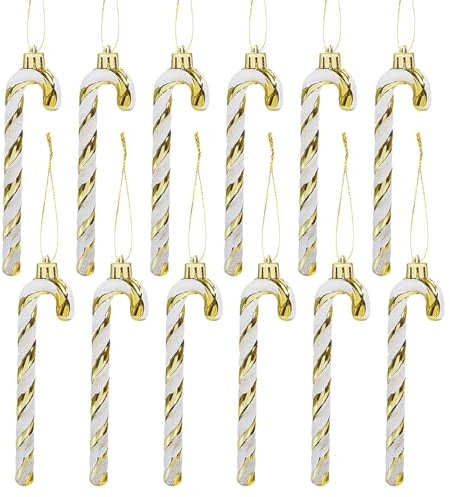 12 Pezzi Decorazione Piccola con Bastoncini di Zucchero Addobbi per Albero di Natale in oro Bianco Decorazioni Natalizie für Dekorieren von Girlanden und Weihnachtsbäumen zu Weihnachten