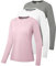 Women's Cotton Long Sleeve T-Shirts Crew-Neck Shirt Classic-Fit Shirt Soft Breathable Casual Tee Fashion Basic Tops Grey/White/Pink-03-L