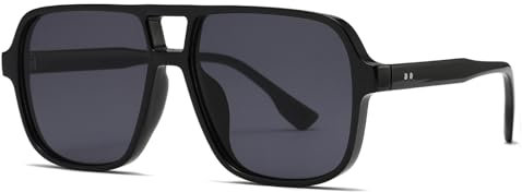Long Keeper Retro Pilot Sonnenbrille Pilotenbrille Herren Damen Quadratisch Sonnenbrille Groß 70er Klassisch Eckige Pilot Retro Brille UV400 (Schwarz Rahmen - Dunkelgrau Linse)
