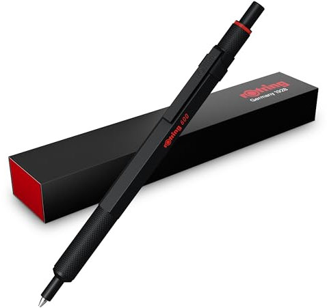 rOtring 600 Gelschreiber | 0,55 mm | Schwarze Tinte | Schwarzes Schreibgerät mit Metallschaft | Rutschfeste, gerändelte Griffzone und Sechskantschaft | Nachfüllbar