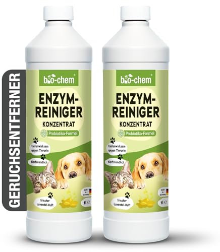 bio-chem Enzymreiniger Konzentrat 2x 1000 ml - Tiefenwirksamer Geruchsentferner gegen Urin, Katzenurin & Hundeurin - Mikrobiologischer Geruchsneutralisierer für Hunde & Katzen Geruch