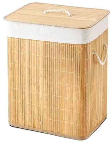 Cesto ropa sucia - Cesta ropa sucia, Cesto plegable de bambu (Natural, Rectangular 50x40x30cm)