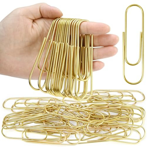 Alethron Clips grandes, 100 mm, metal, grandes, dorados, 30 unidades, resistentes a la corrosión, clips de papel para papeles, escuela, documentos, suministros de oficina