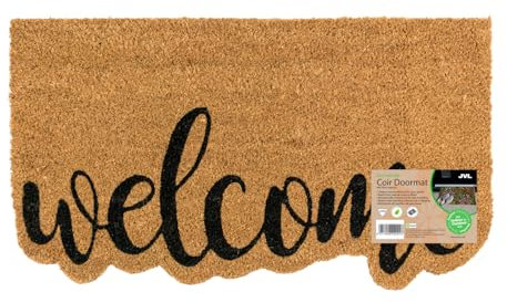 JVL Eco-Friendly Latex Backed Coir Entrance Doormat, 40x70cm - Shaped Welcome