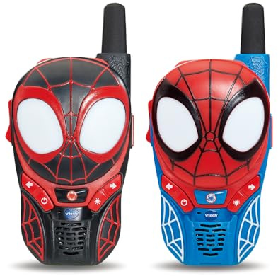VTech - Interaktive Walkie-Talkies Spidey und seine Freunde – 2 Walkie-Talkie Spidey/Spin – sichere Kommunikation, Spiele und Lichteffekte – Geschenk für Kinder von 3 Jahren bis 7 Jahren – Inhalt auf