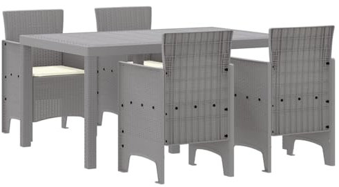 vidaXL 5-teiliges Garten Essgruppe mit Kissen in Hellgrau Poly Rattan | Quadratischer Tisch 4 Stühle UV- und wasserfestes Material Modernes Design für Innen