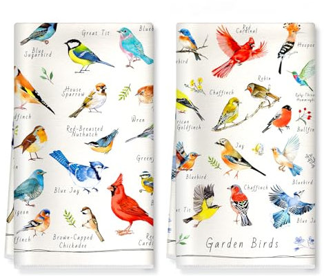 Arquiel Vogelillustrationen Küchentücher Mikrofaser 2 Stück, Bunt Geschirrtücher Küchenhandtuch Saugstarke Sommer Küche Dekoration, Geschenk für Sie und Ihn 40 x 60CM