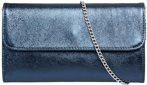 Caspar Echt Leder Clutch Abendtasche Damen Handtasche aus Wildleder im Metallic Stil - PREMIUM LINE - Modell No.779 - Made in Italy, Farbe:dunkelblau metallic, Größe:One Size