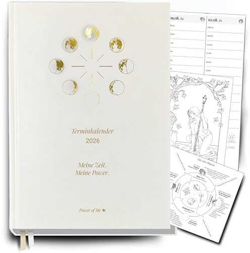 POWER OF ME Terminkalender 2026 | Zykluskalender für Frauen & junge Frauen | MEINE ZEIT MEINE POWER | Zyklustagebuch für Achtsamkeit & Selbstliebe | Kalender mit Zykluswissen | 25x18cm