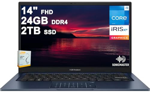 ASUS VivoBook 14 Business Laptop | 14 FHD Anti-Glare Intel 10-core i5-1334U | 24GB DDR4 2TB SSD | Type-C Privacy Camera SonicMaster Long-Lasting Battery Fast Charging Win11 w/DLCA Accessory