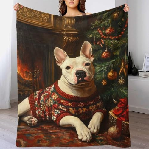 QBIREX Bull Terrier in Sweater Dog by Fireplace Girls Fluffy Blanket Thick Tv Blanket for Bedroom And Offices for Girlfriend Couple Romantic 60x80inch(150x200cm)