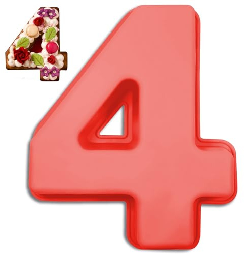 Teouuas Kuchenform Zahlen, Silikon Backform Zahlen Groß, Silikon Backform Zahl 4, Zahlens Backforms, für Kindergeburtstag, Hochzeit Jubiläum, Geburtstagstorte