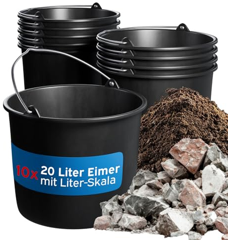 kör4u Baueimer 10er Set 20l, Schwarz, mit Metallbügel, Mörteleimer für BAU