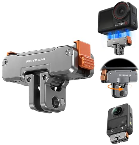 REYGEAK 360° drehbar magnetische Aluminium-Schnellspanner-Halterung für DJI Action 6/Nano/Action 5/4/3, Aluminium CNC geschnitzt magnetische Adapterhalterung mit 1/4-Zoll-Schrauben (für Action 5/4/3)