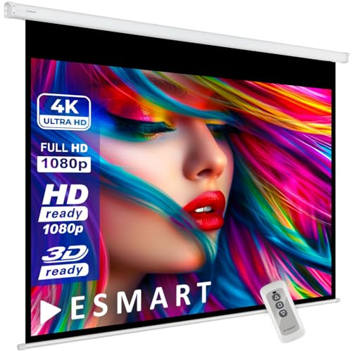 ESMART Economy EXM Motorleinwand, Gesamtbreite 157 cm, Tuch: Weiß | Bildfläche 120 × 90 cm, Format 4:3, weißes Tuch für Heimkino und Präsentationen, inklusive Fernbedienung