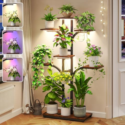Plant Stand Indoor with Grow Lights, 53.7 Tall Plant Shelf for Home Patio | 7 Tiered Corner Plant Shelves for Indoor Plants Multiple, Large Flower Display Holder, Tree-Shaped Plant Rack