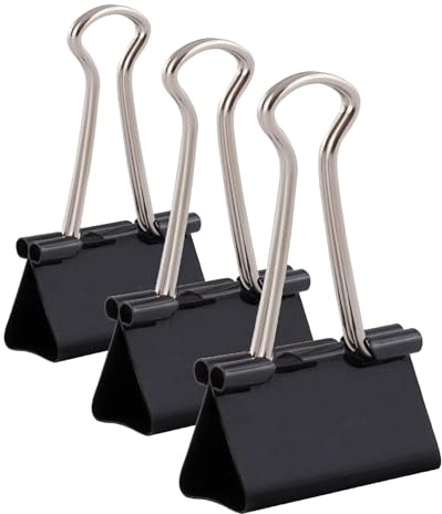 D.RECT Metal Foldbackklammern - Foldback Klammern Verpackung 12 Stück 32mm - Vielzweckklammern, Metall Binder Clips für: Notizen, Briefpapier - Büroklammern Gross, Schwarz (Packung mit 3)