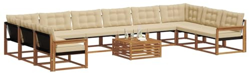 vidaXL Outdoor-Sofagarnitur mit Kissen 11 pcs Natur und Beige, Garten, modernes Sofa-Set für draußen, langlebige Loungemöbel, wetterfest, tolle Terrasse-Couch