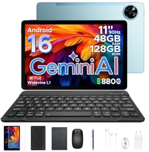 Easerush P11 Tablet 11 Pollici con Tastiera e Penna,90Hz,48GB+128GB,WiFi5 | Tablet Android 16,T7250 Octa-Core, 8800mAh,13MP+5MP,Gemini AI,Widevine L1/BT 5.0/Face ID/GPS,Con Custodia