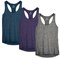 icyzone Débardeur de Sport Femme Dos Nageur Yoga Shirt sans Manches Running Fitness Tank Top, Lot de 3 (XL, Bleu Royal/Violet foncé/Gris foncé)
