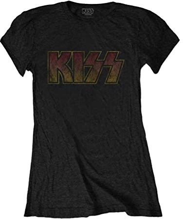 Rockoff Trade Women's Kiss Classic Logo Vintage T-Shirt, Black (Black Black), 10