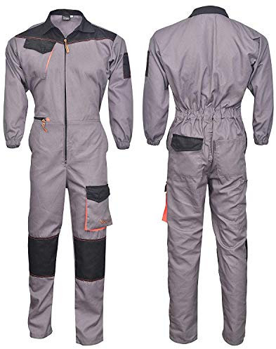 NORMAN Grey/Black Men's Work Wear Overalls Boiler Suit Coveralls Mechanics Boilersuit (M)