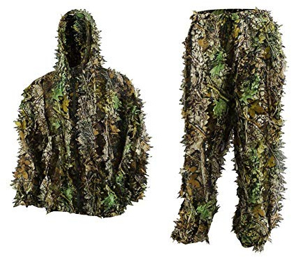 FORWO Ghillie Costumes 3D Feuilles Woodland Camouflage Vêtements en Plein Air Armée Militaire Camo Vêtements pour la Chasse dans la Jungle, Paintball, Airsoft, Photographie de la Faune (Adulte)