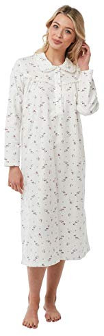 Daisy Dreamer Ladies Wincey Flannelette Nightdress Soft Warm Brushed Cotton Nightwear Nighty Floral Print, Size 8-26, Pink, 16/18