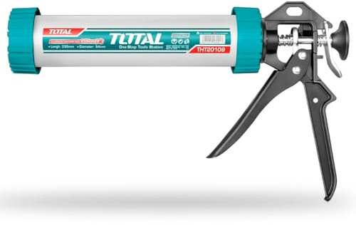Total Tools - Pistola Aplicador Cerrado de Silicona | Longitud de 305 mm | Con Plato de Empuje | Mango Ergonómico de Aluminio | Acero | Resistente a la Corrosión