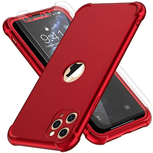 ORETECH Designed for iPhone 11 Pro Case, with[2x Tempered Glass Screen Protector] Full body Shockproof Heavy Duty Protection Ultra Thin Hard PC Silicone TPU Bumper Cover for iPhone 11 pro - Red