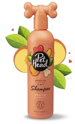 Pet Head Quick Fix Shampoo und Conditioner für Hunde | Pfirsichduft | Pflegt und beruhigt das Fell Ihres Hundes | pH-Neutral | Vegan & Tierversuchsfrei | Sanfte Formel für Welpen | 300ml
