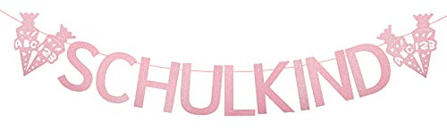 MEJOSER Schulkind Banner Girlande Schuleinführung Girlande Schulanfang Einschulung Schulstart Deko für Jungen und Mädchen Einschulungsparty Hänge Deko (Glitzer Pink)