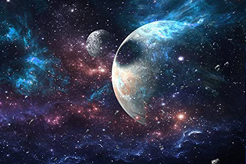 Papier Peint Photo INTISSÉ-PLANÈTES-(PF2568)-250x186 cm-Espace Univers Voie Lactée Galaxie Terre Lune Cosmos Astronomie Murale XXL Poster Géant Affiche Décoration
