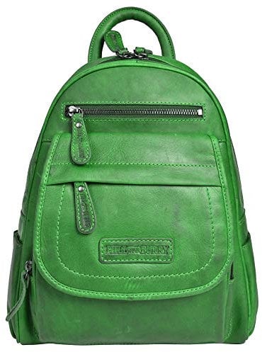 Leder Rucksack Tasche | aus weichem hochwertigem Rindsleder - Vintage Cityrucksack | Outdoorrucksack - Collegerucksack Beutel Lederrucksack (Grün, Tan, ca. 25-18 cm Breit x 32 cm Hoch x 10 cm Tief)