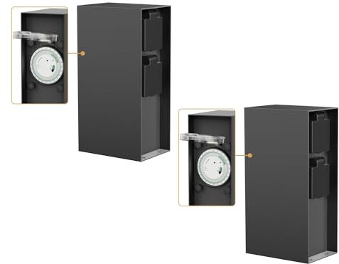 ledscom.de 2 Stück Garten Steckdosensäule POMI für außen, IP44, Timer/Zeitschaltuhr, 2-Fach, Edelstahl, anthrazit, eckig, 23 cm